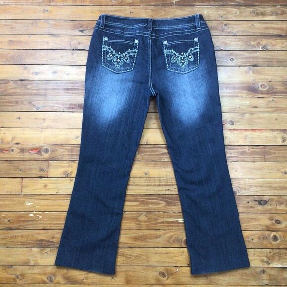 SUKO Women’s Jeans Size 12 Dark Blue High Rise Bling Rhinestone Western Denim - Picture 4 of 15